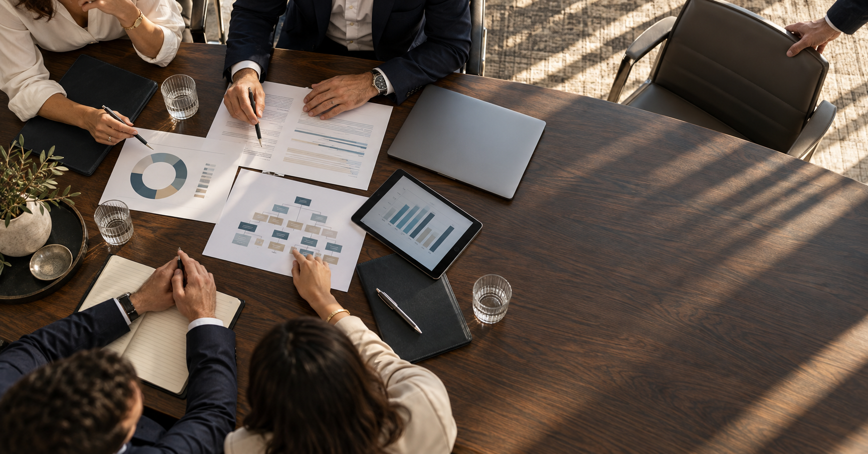 Cyprus boardroom D&O planning after funding Founders, directors and an investor reviewing funding documents in a Cyprus technology company boardroom